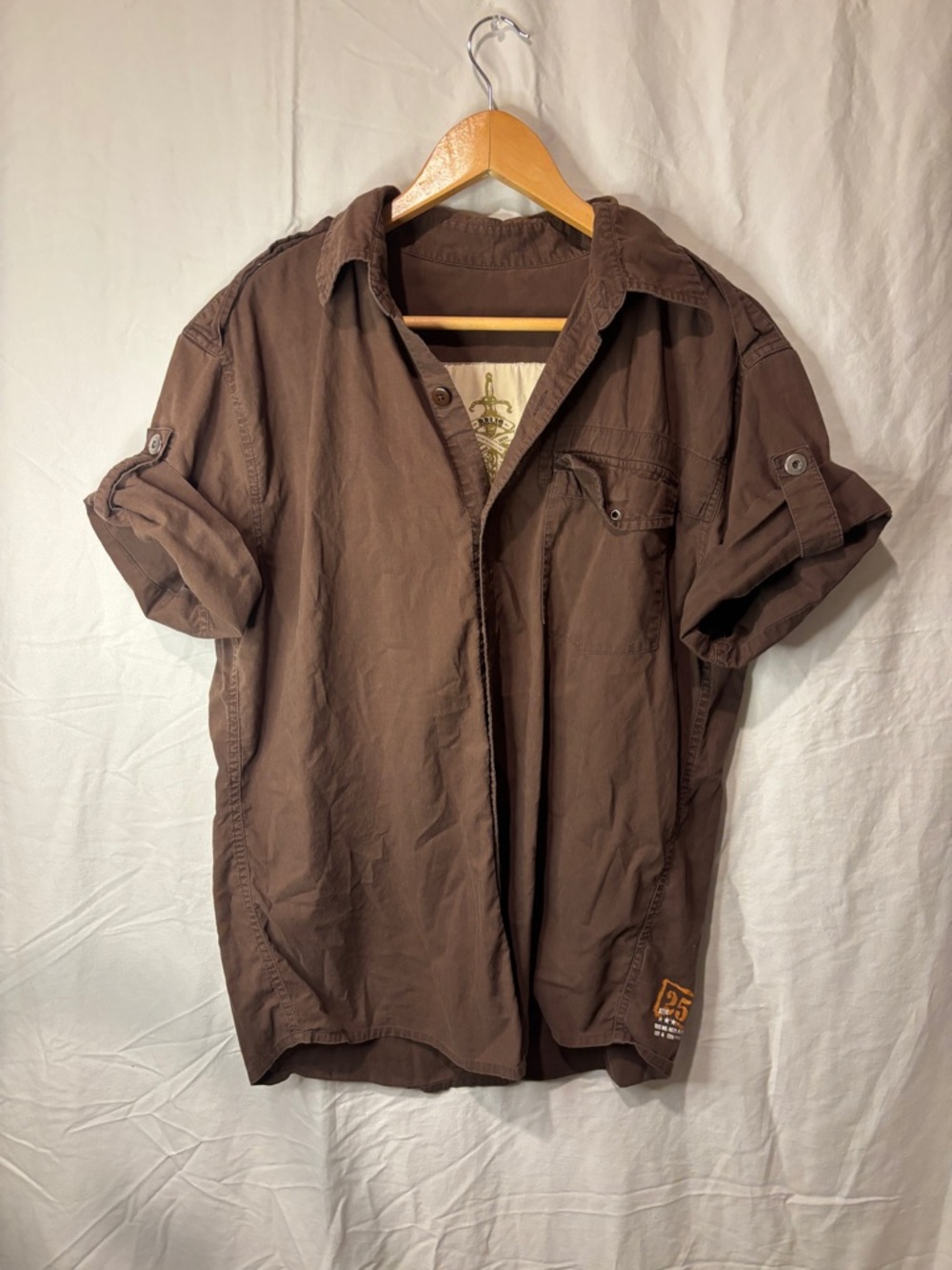 Men’s Relic Brown grunge button up short sleeve shirt 100% cotton